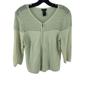 Ann Taylor Factory mint green crochet sweater front zip lace cardigan medium
